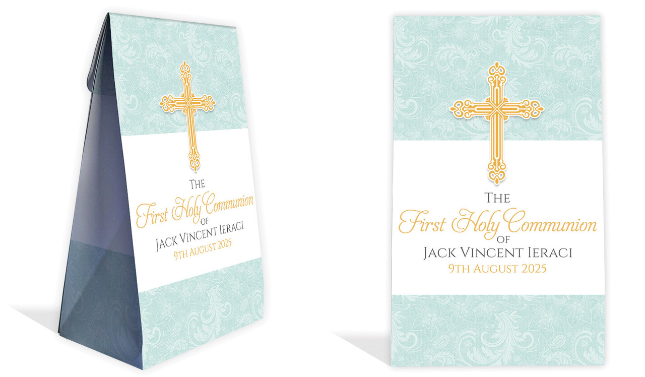 Lace Blue Communion Personalised Gusset Favour Bag