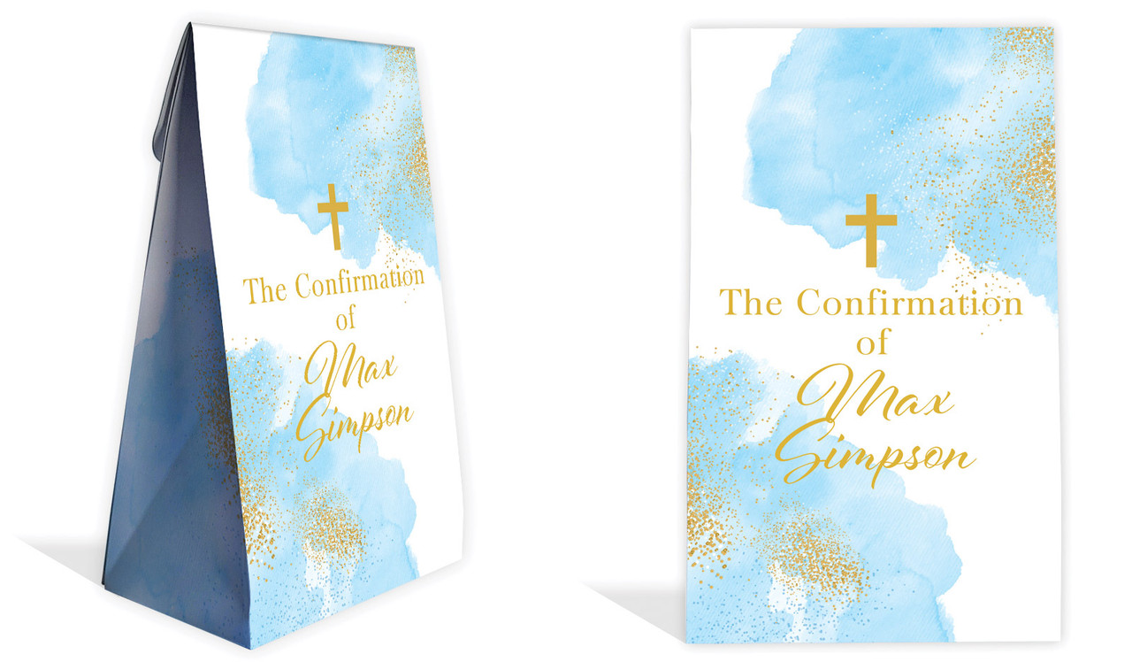 Gold Sparkle on Blue Confirmation Personalised Gusset Favour Bag