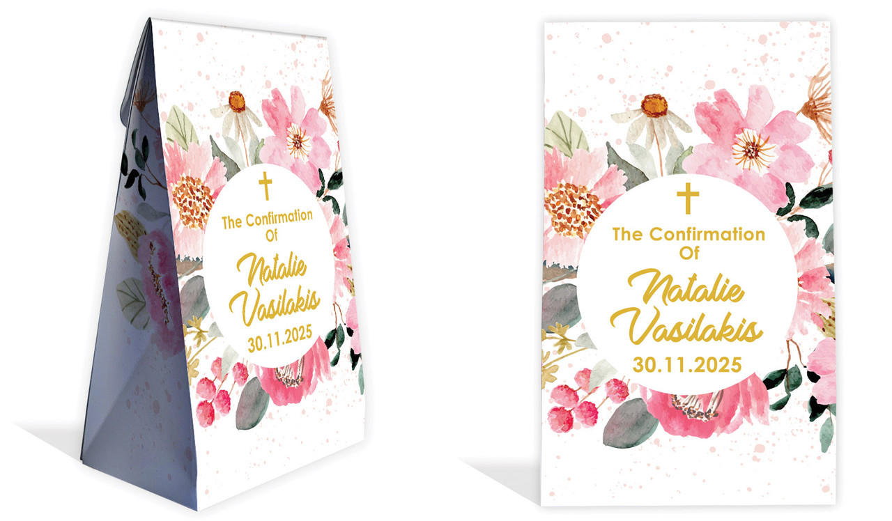 Pink Garden Confirmation Personalised Gusset Favour Bag