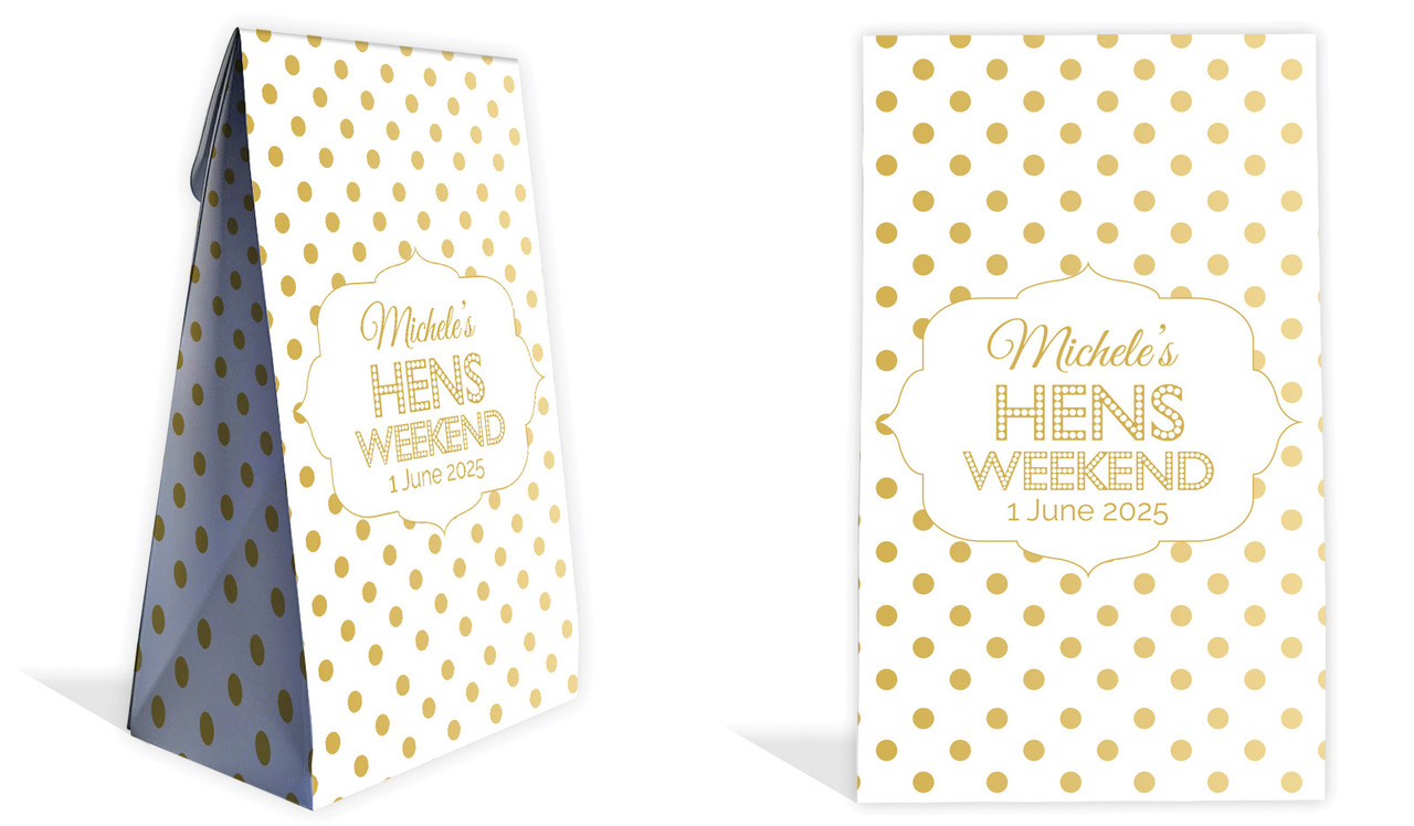 Gold Polkadot Hens Night Personalised Gusset Favour Bag