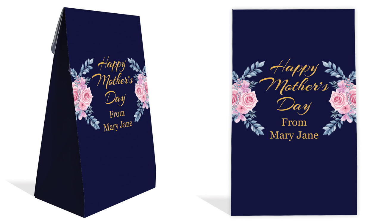 Pink Roses On Navy Mothers Day Personalised Gusset Favour Bag