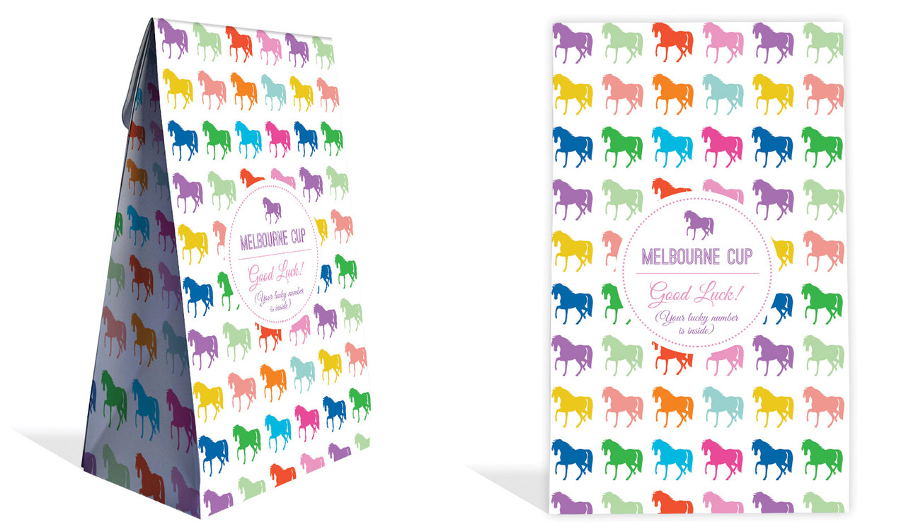Rainbow Horses Melbourne Cup Horse Racing Gusset Favour Bag