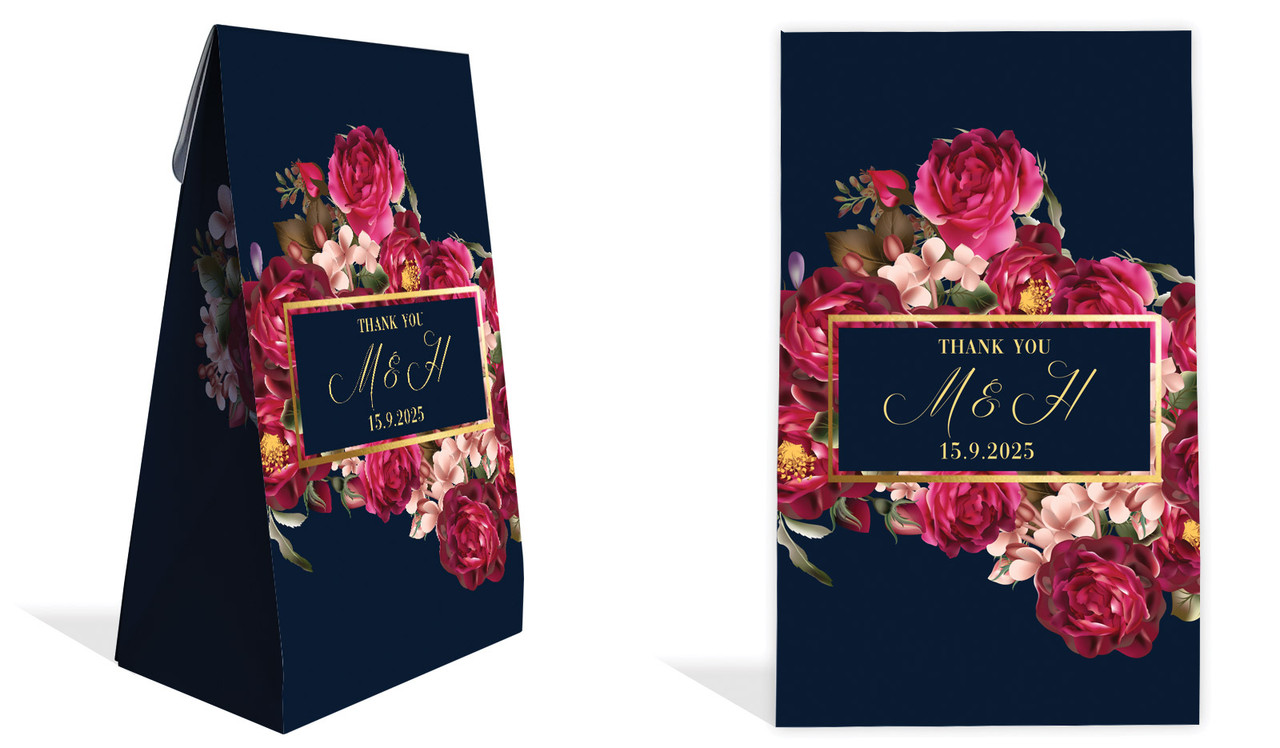 Bold Floral Wedding Personalised Gusset Favour Bag