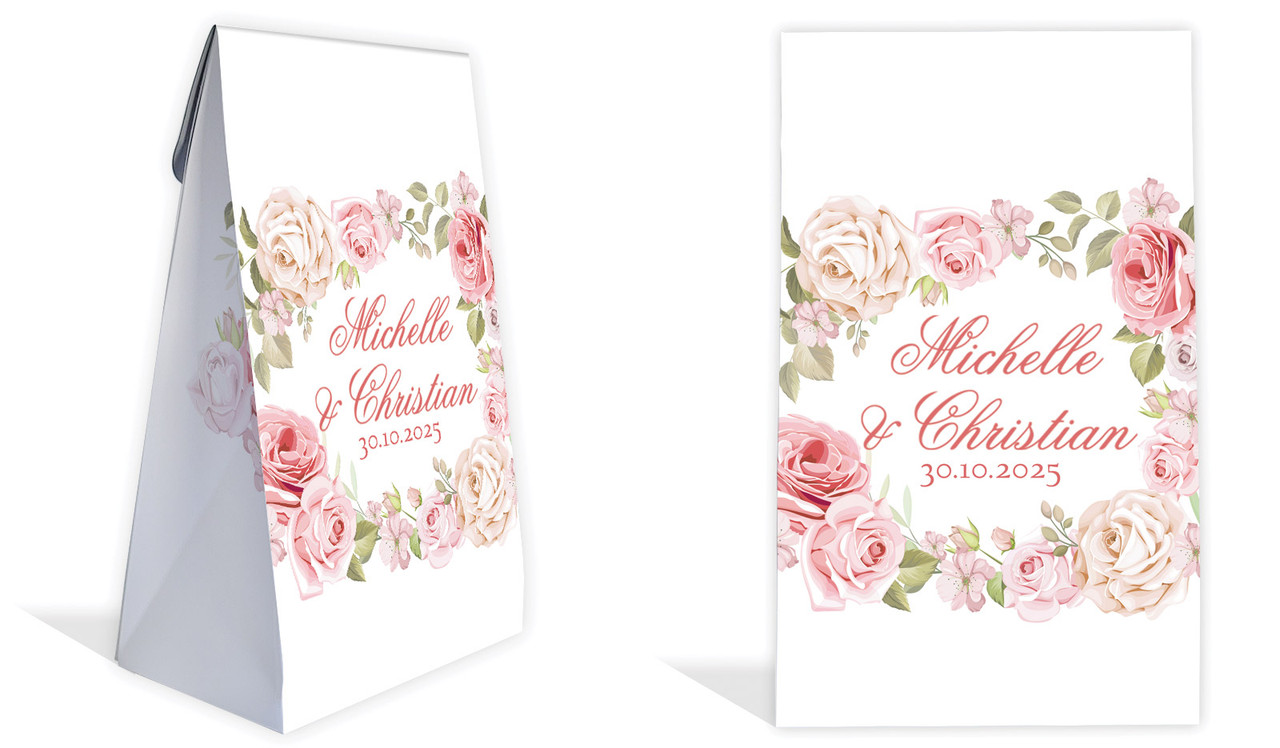 Classic Rose Border Wedding Personalised Gusset Favour Bag
