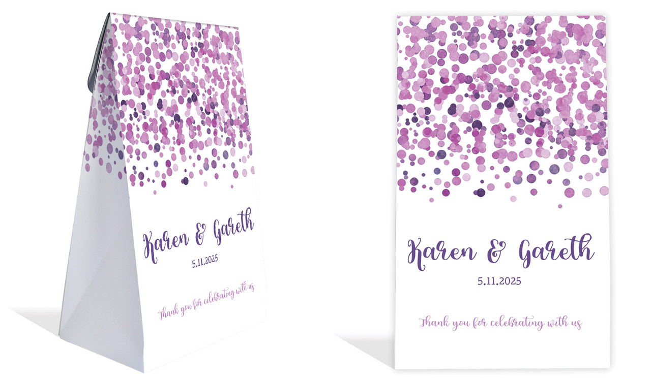 Confetti Purple Wedding Personalised Gusset Favour Bag
