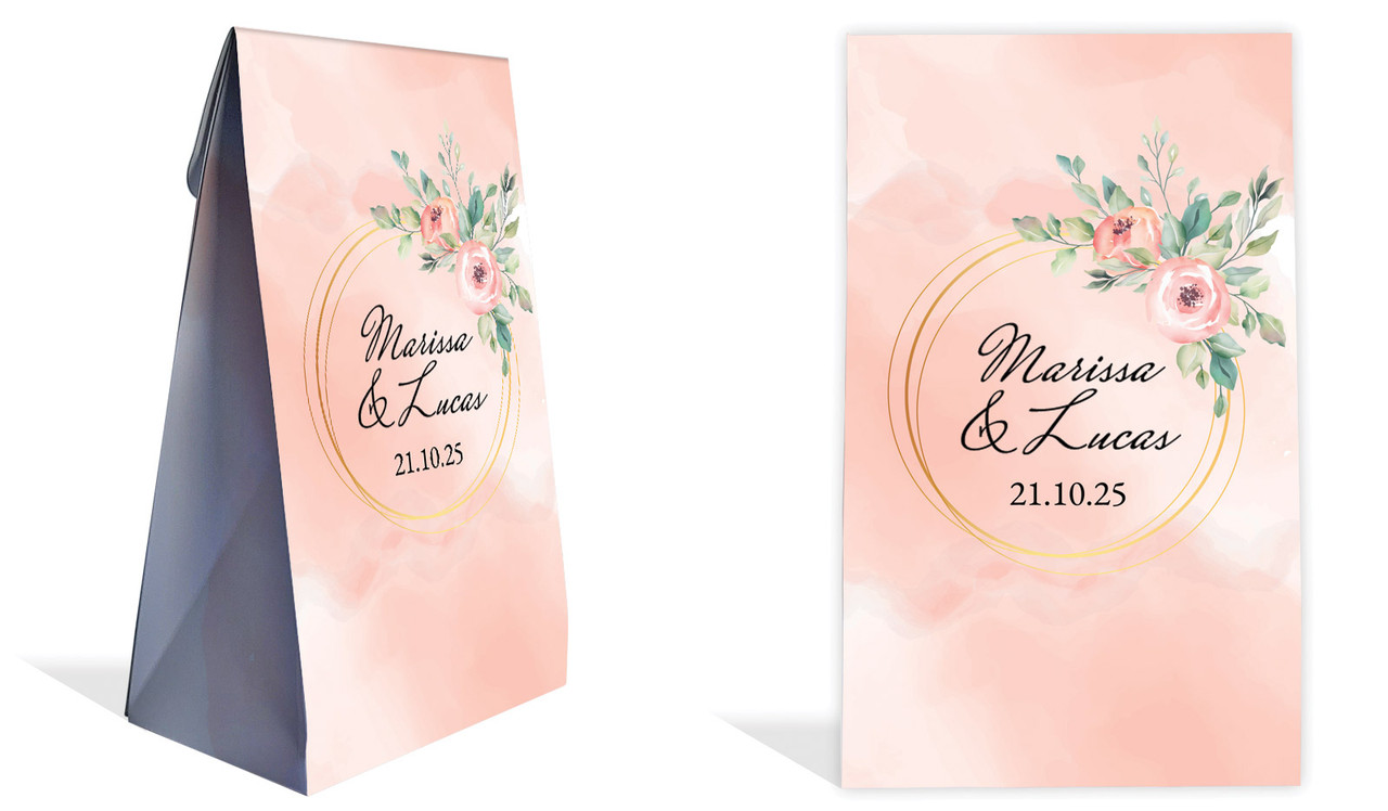 Gold Rings On Peach Wedding Personalised Gusset Favour Bag