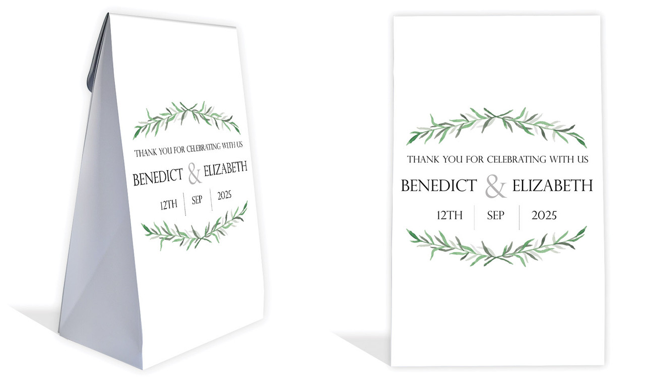 Green Branches Wedding Personalised Gusset Favour Bag