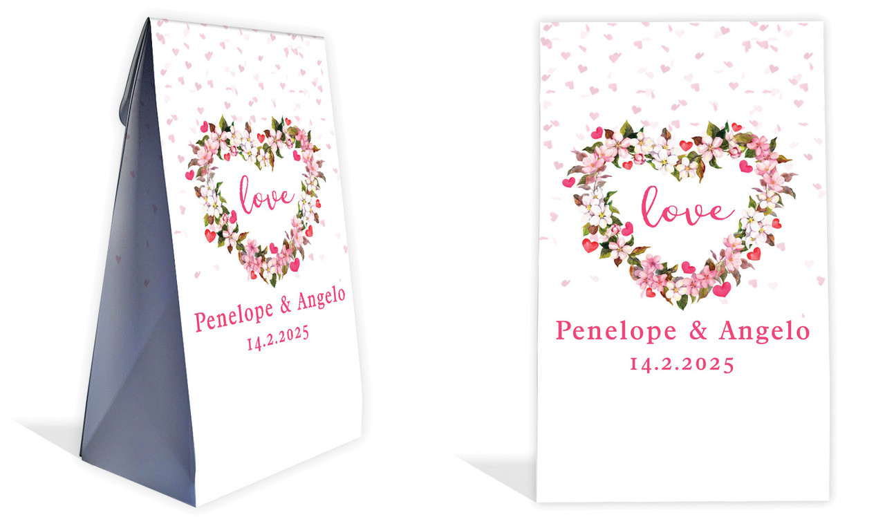 Heart Shaped Floral Wedding Personalised Gusset Favour Bag