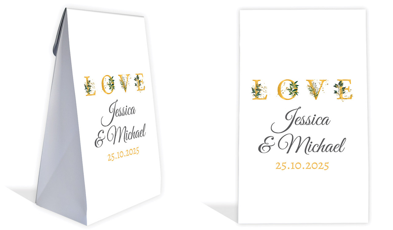 L-O-V-E Flowers Wedding Personalised Gusset Favour Bag