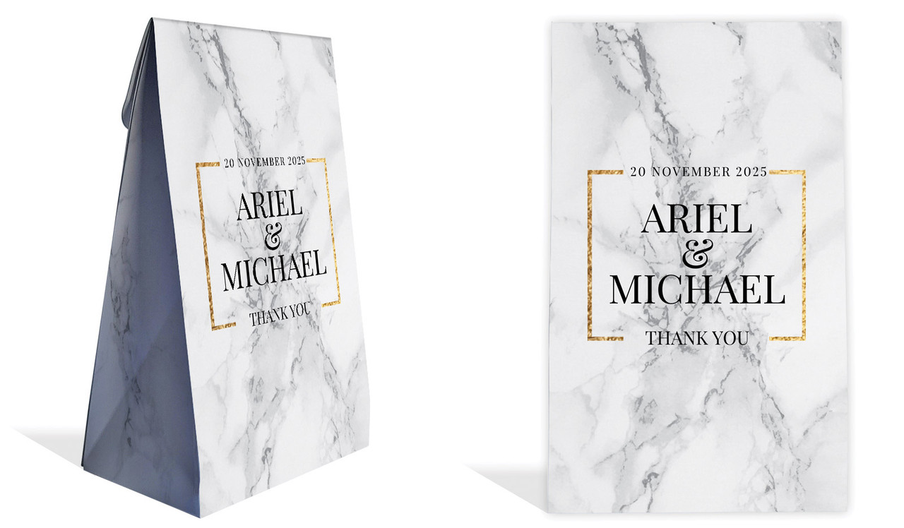 Marble Gold Frame Wedding Personalised Gusset Favour Bag