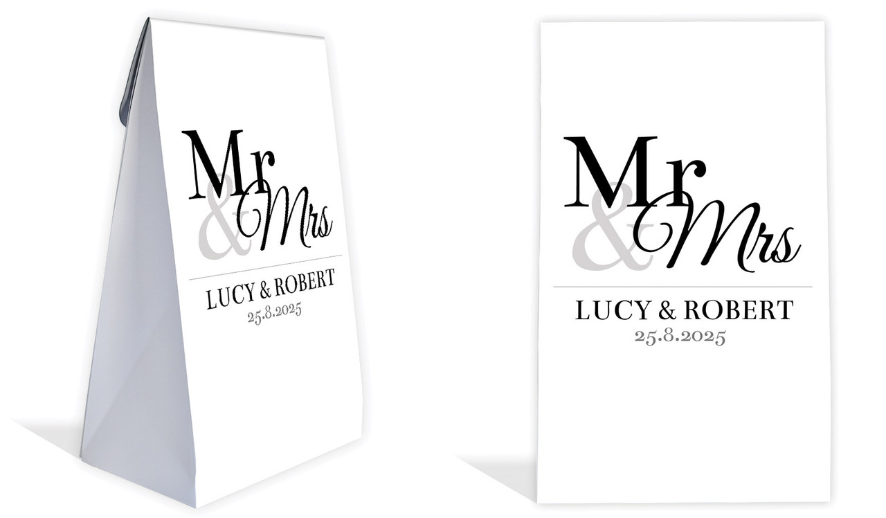 Mr & Mrs Announcement White Wedding Personalised Gusset Favour Bag
