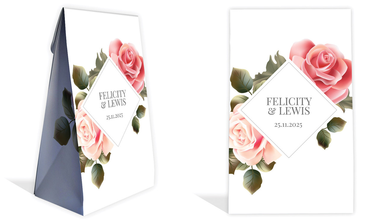 Rose Diamond Wedding Personalised Gusset Favour Bag