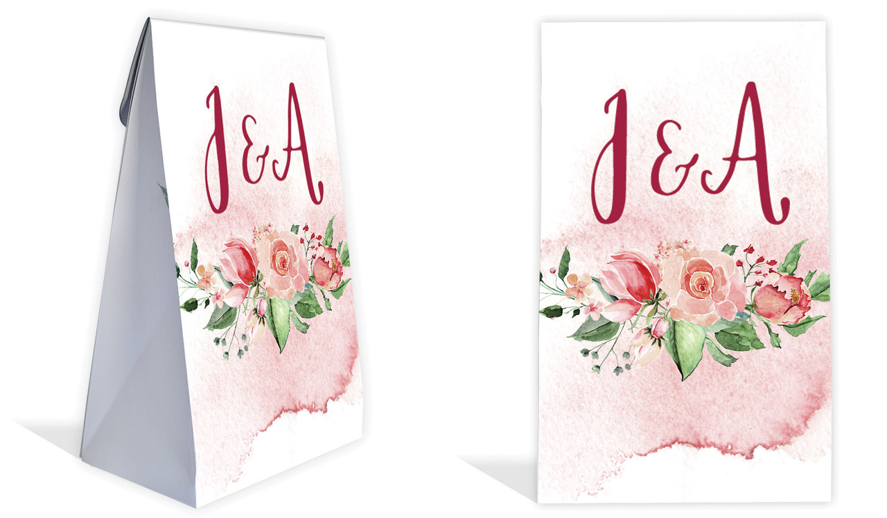 Rose Watercolour Wedding Personalised Gusset Favour Bag