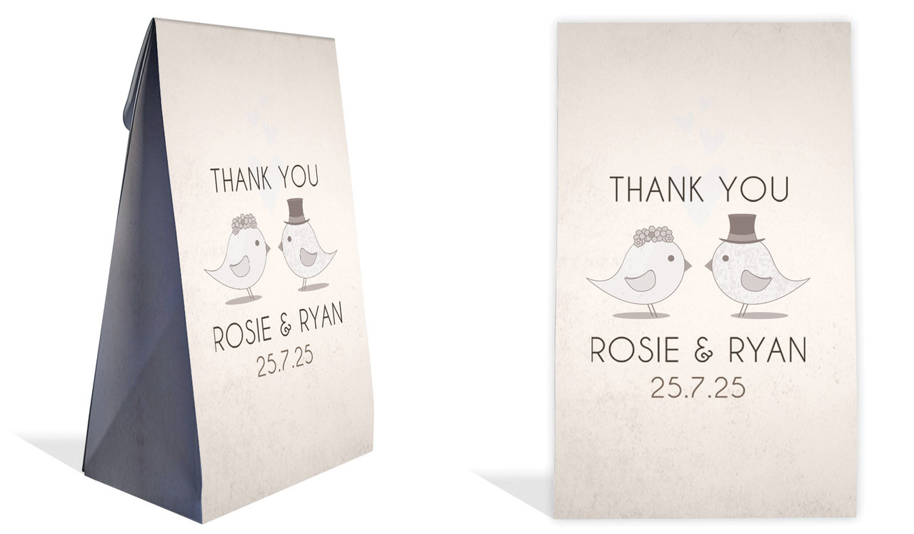 Sepia Love Birds Wedding Personalised Gusset Favour Bag