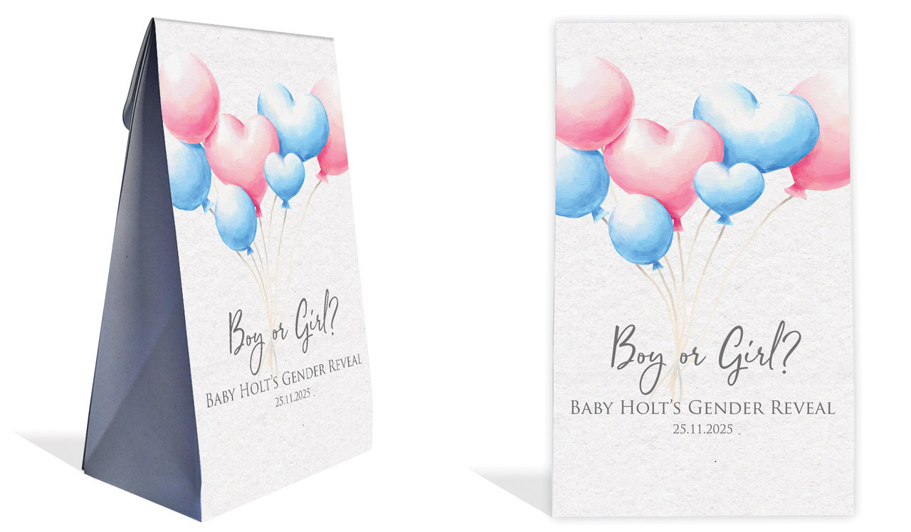 Balloons Gender Reveal Personalised Gusset Favour Bag
