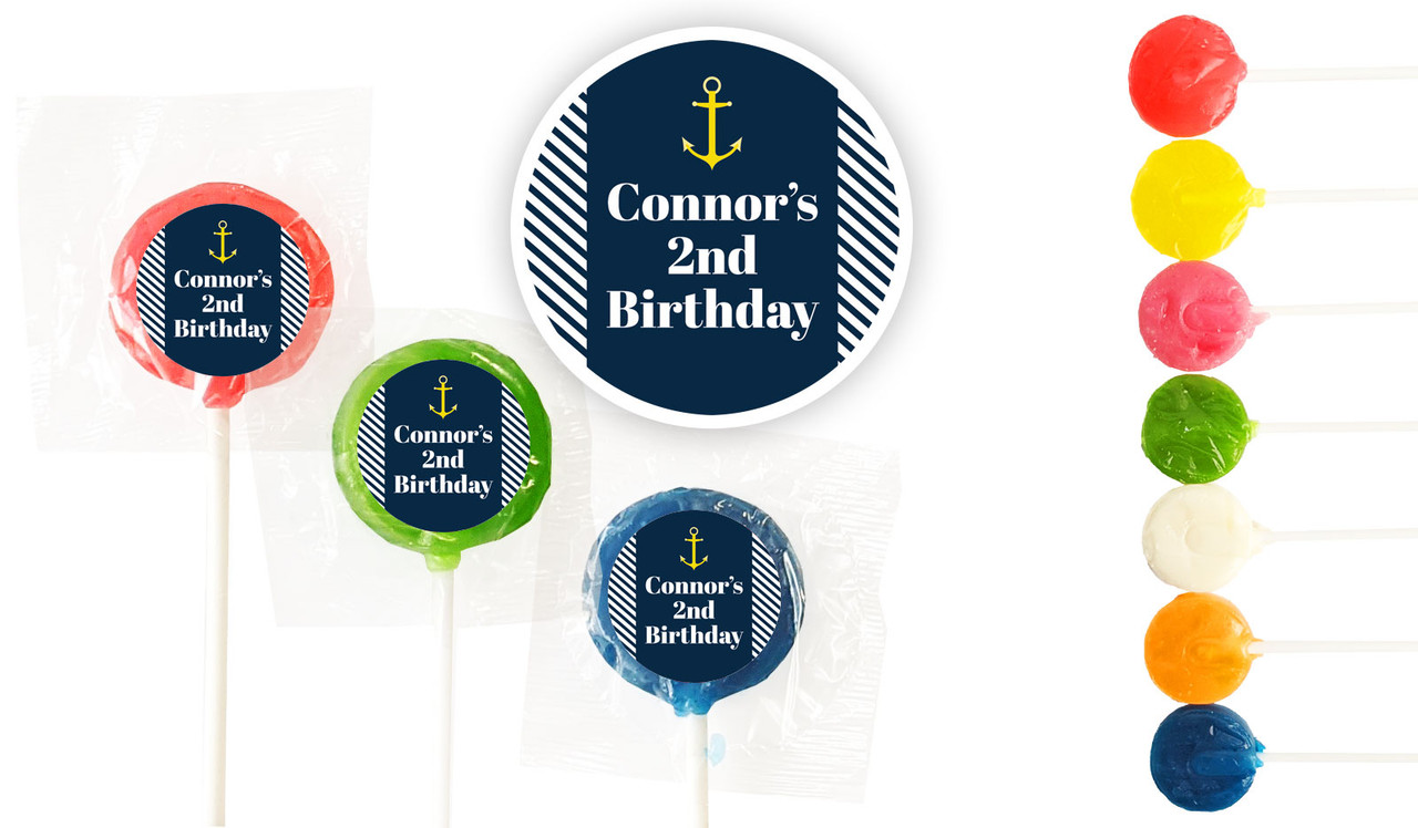 Gold Marine Nautical Birthday Custom 3cm Mini Lollipops