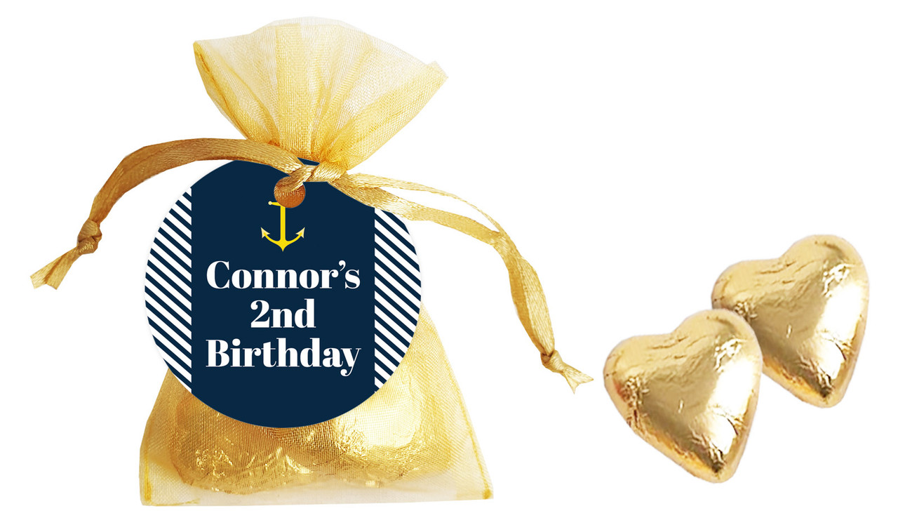 Gold Marine Nautical Birthday Personalised Organza Bag