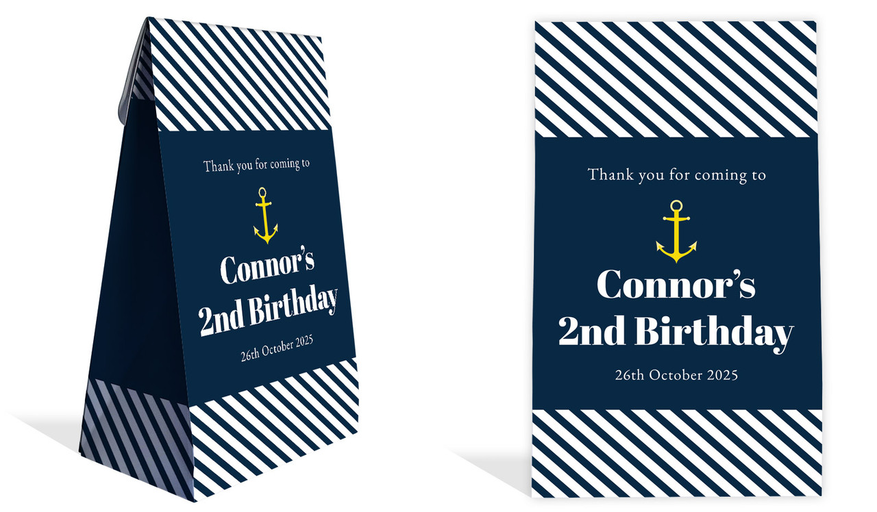 Gold Marine Nautical Kids Party Personalised Gusset Favour Bag
