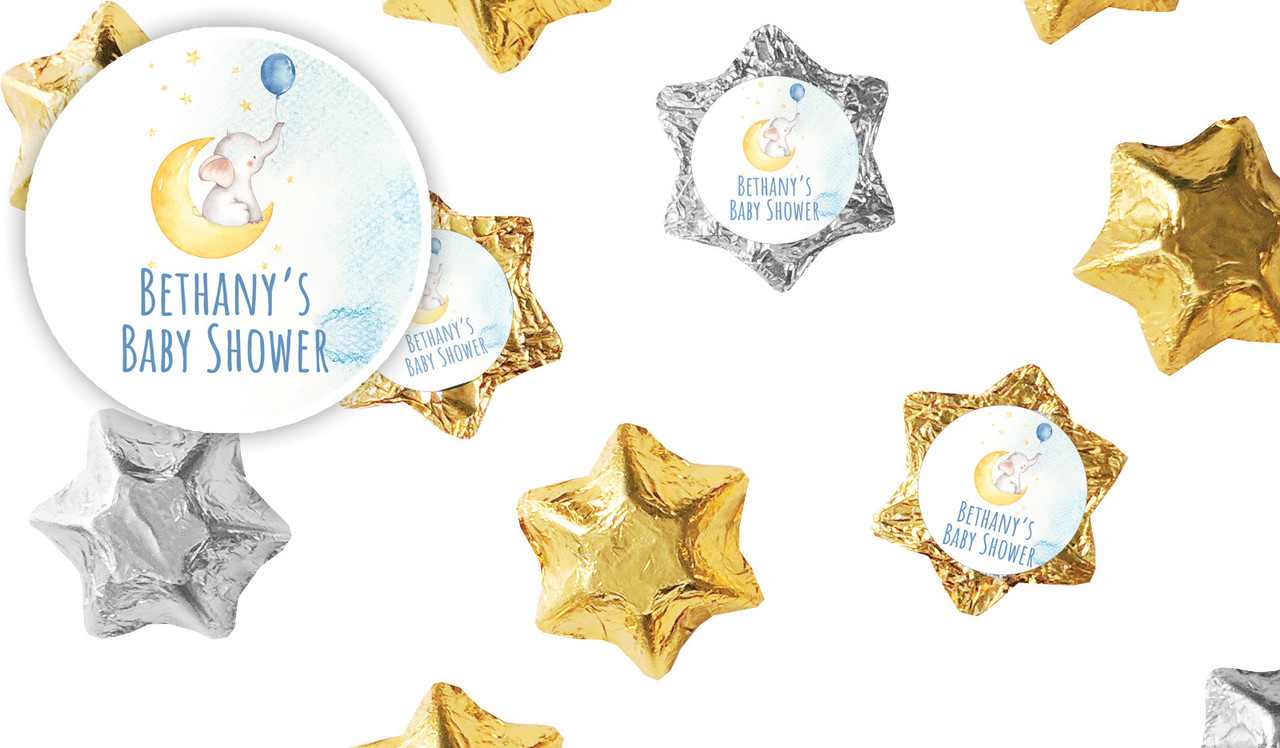 Elephant Moon Blue Baby Shower Personalised Foil Chocolate Stars