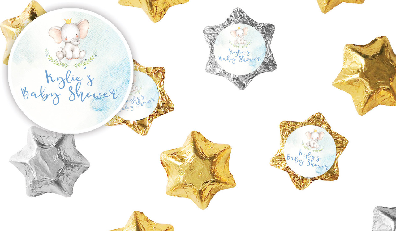 Sitting Elephant Blue Baby Shower Personalised Foil Chocolate Stars