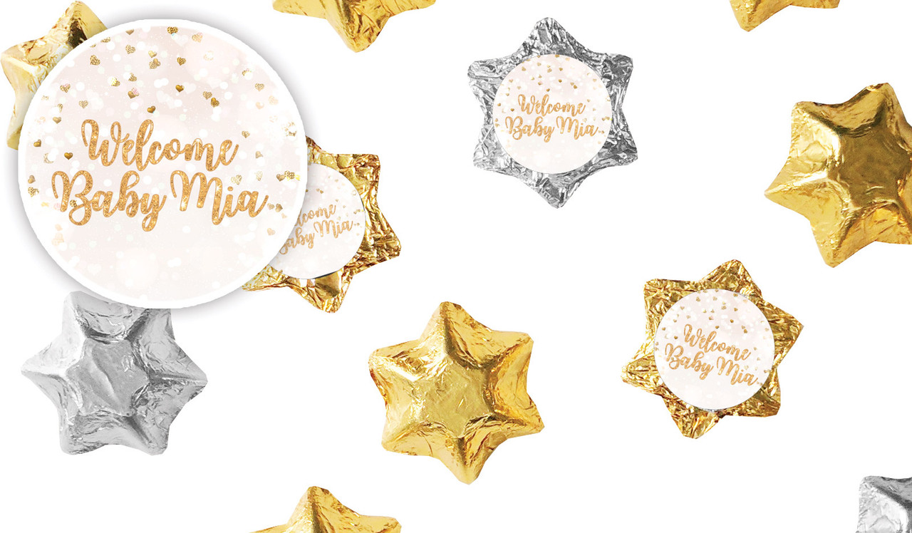 Heart Confetti Birth Announcement Personalised Foil Chocolate Stars