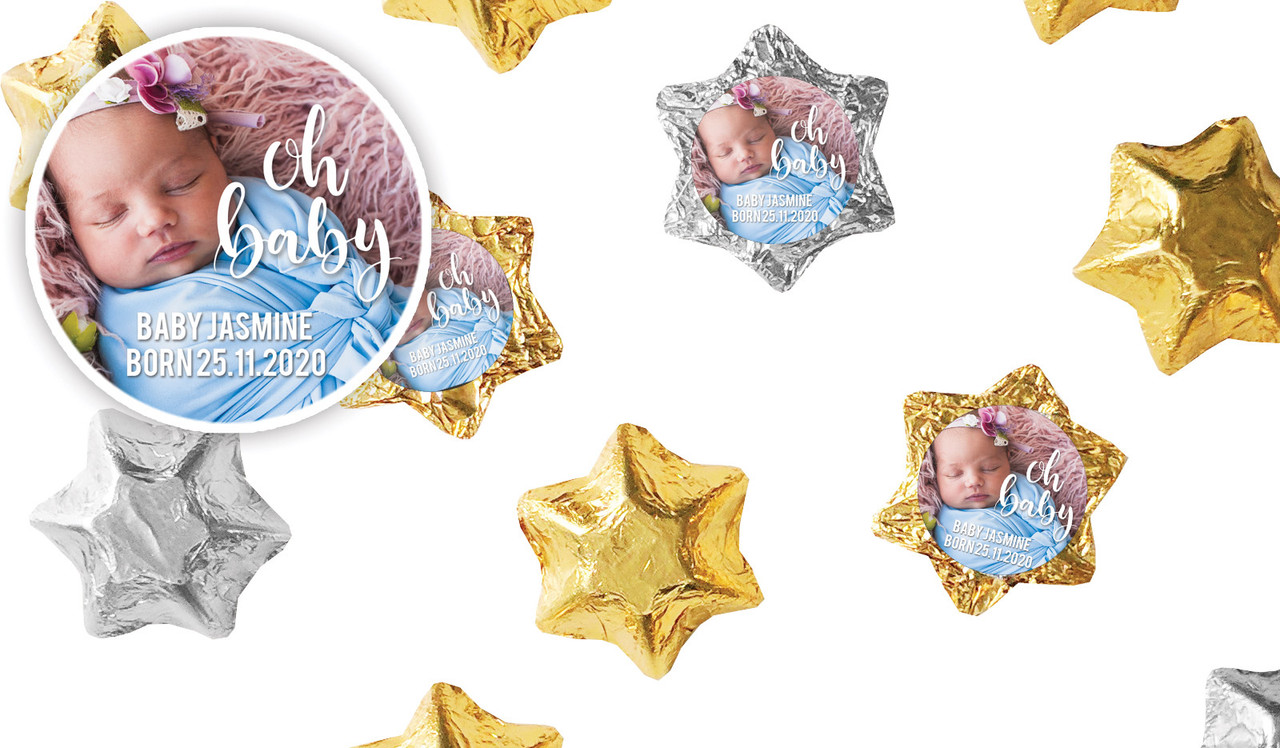 Oh Baby Birth Announcement Personalised Foil Chocolate Stars