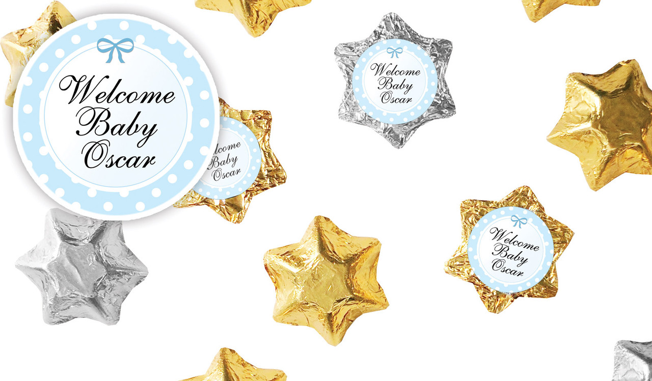 Polkadot Blue Birth Announcement Personalised Foil Chocolate Stars
