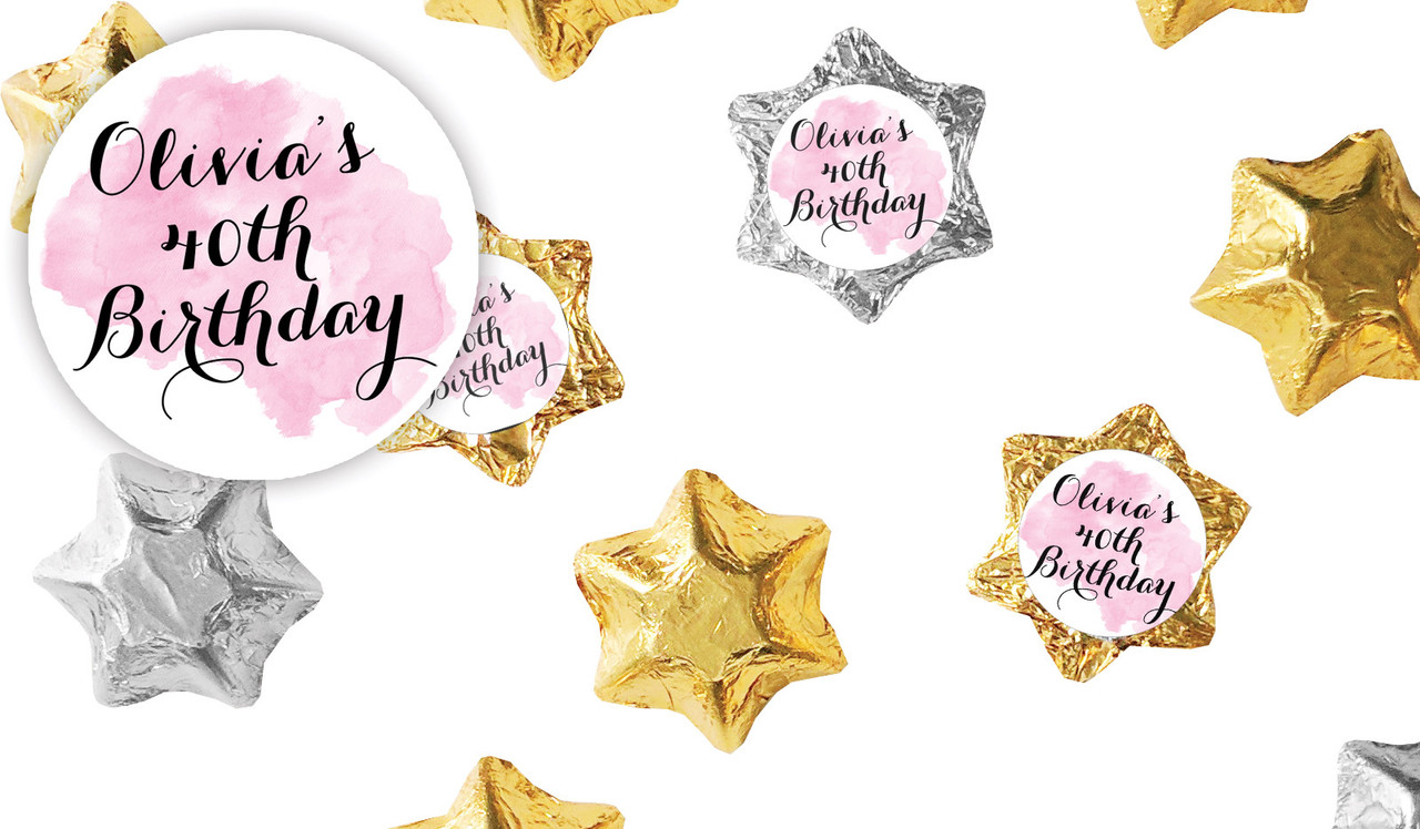 A Splash Of Water Colour Pink Personalised Foil Chocolate Stars