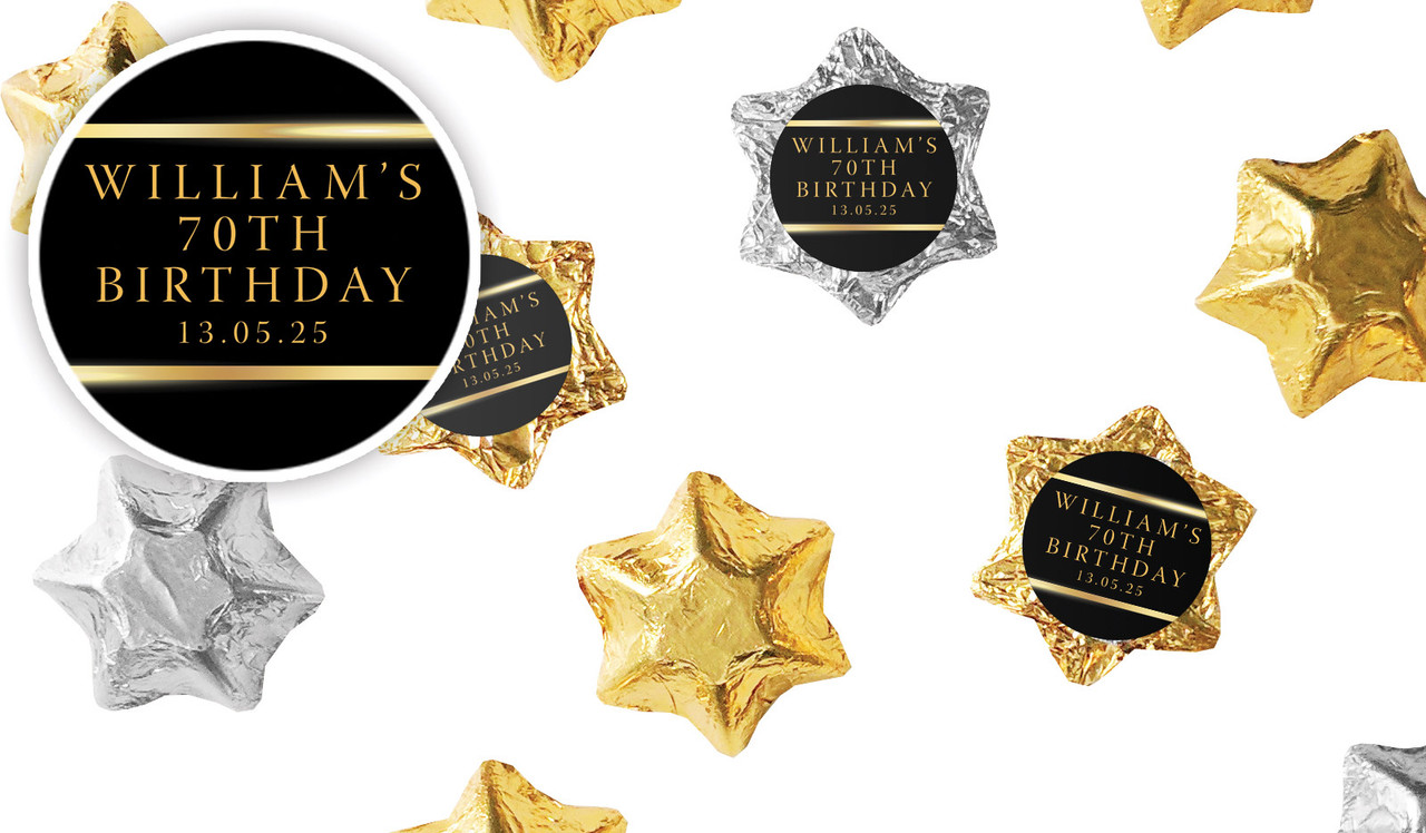 Gold On Black Personalised Foil Chocolate Stars