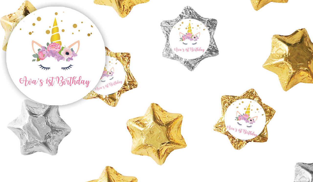 A Pretty Unicorn Kids Party Personalised Foil Chocolate Stars