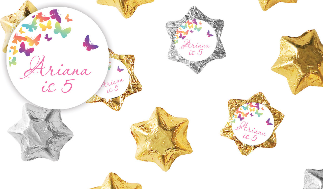 Butterflies Kids Party Personalised Foil Chocolate Stars