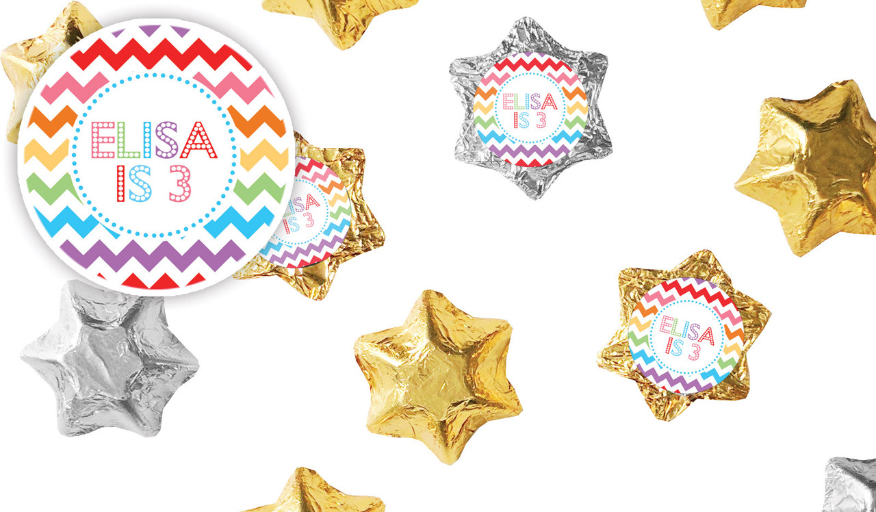 Chevron Rainbow Kids Party Personalised Foil Chocolate Stars