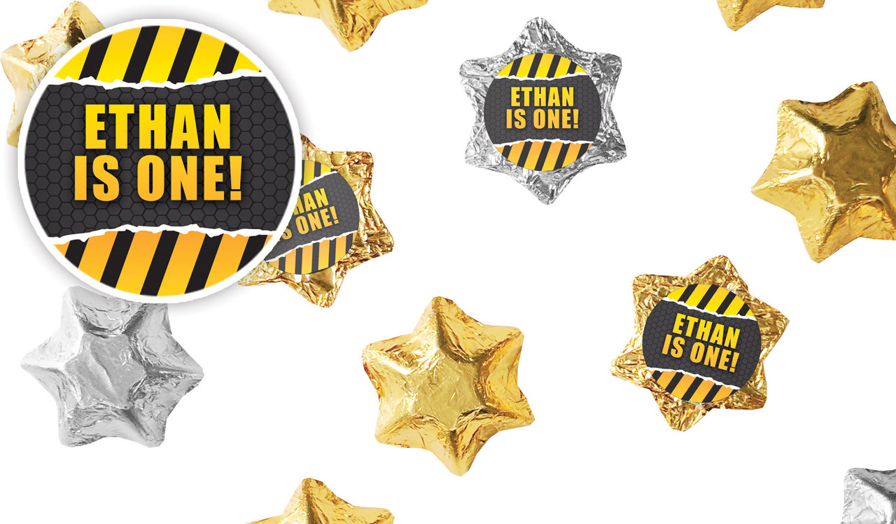 Construction Builders Kids Party Personalised Foil Chocolate Stars