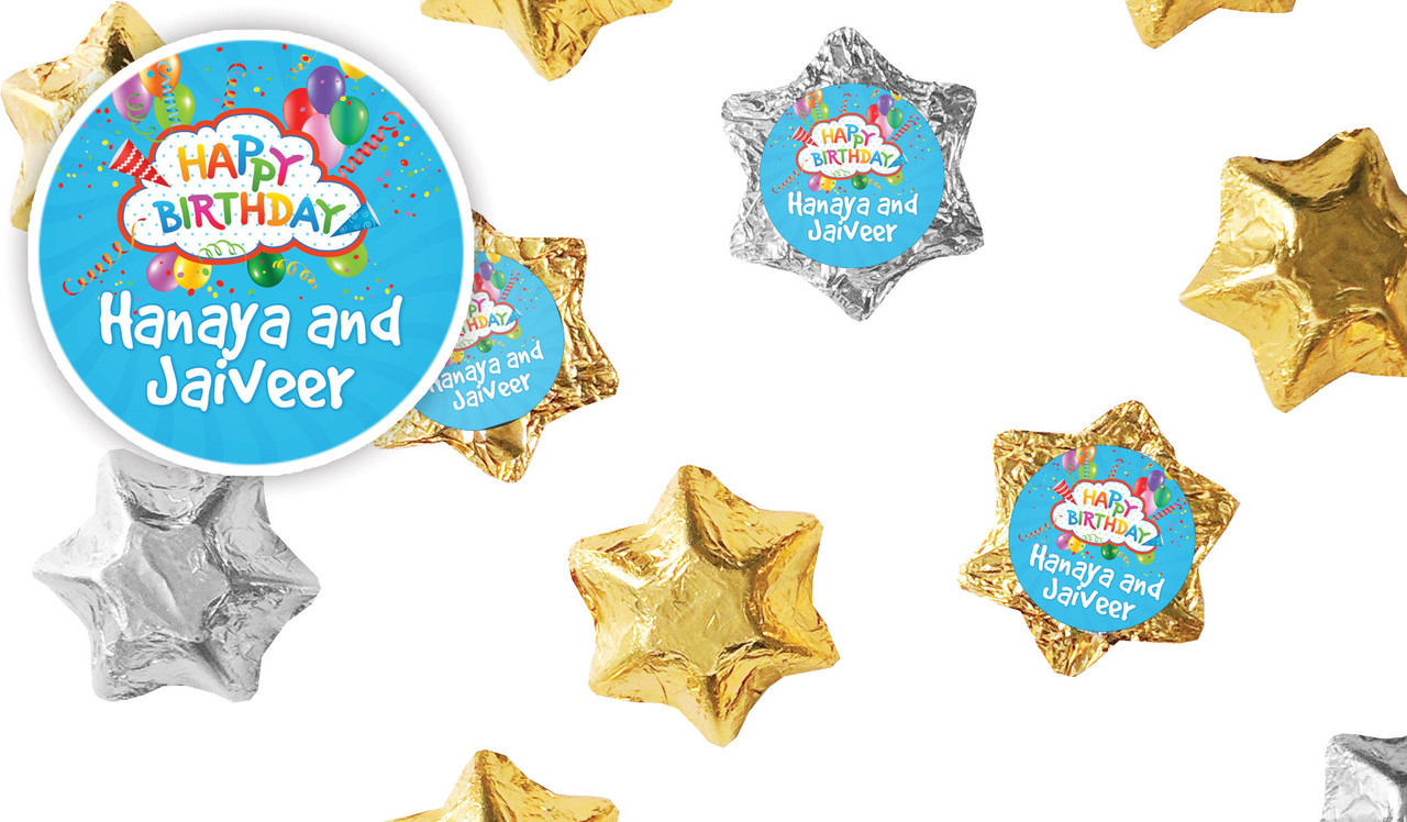 Happy Confetti Kids Party Personalised Foil Chocolate Stars