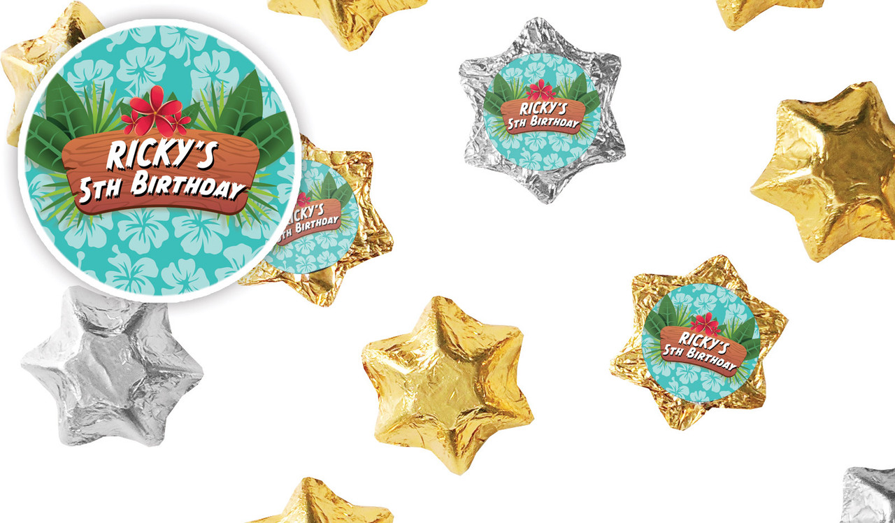 Hawaiian Luau Kids Party Personalised Foil Chocolate Stars