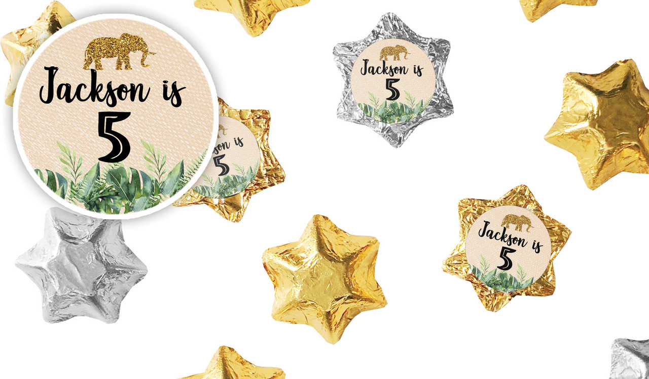 Jungle Gold Kids Party Personalised Foil Chocolate Stars