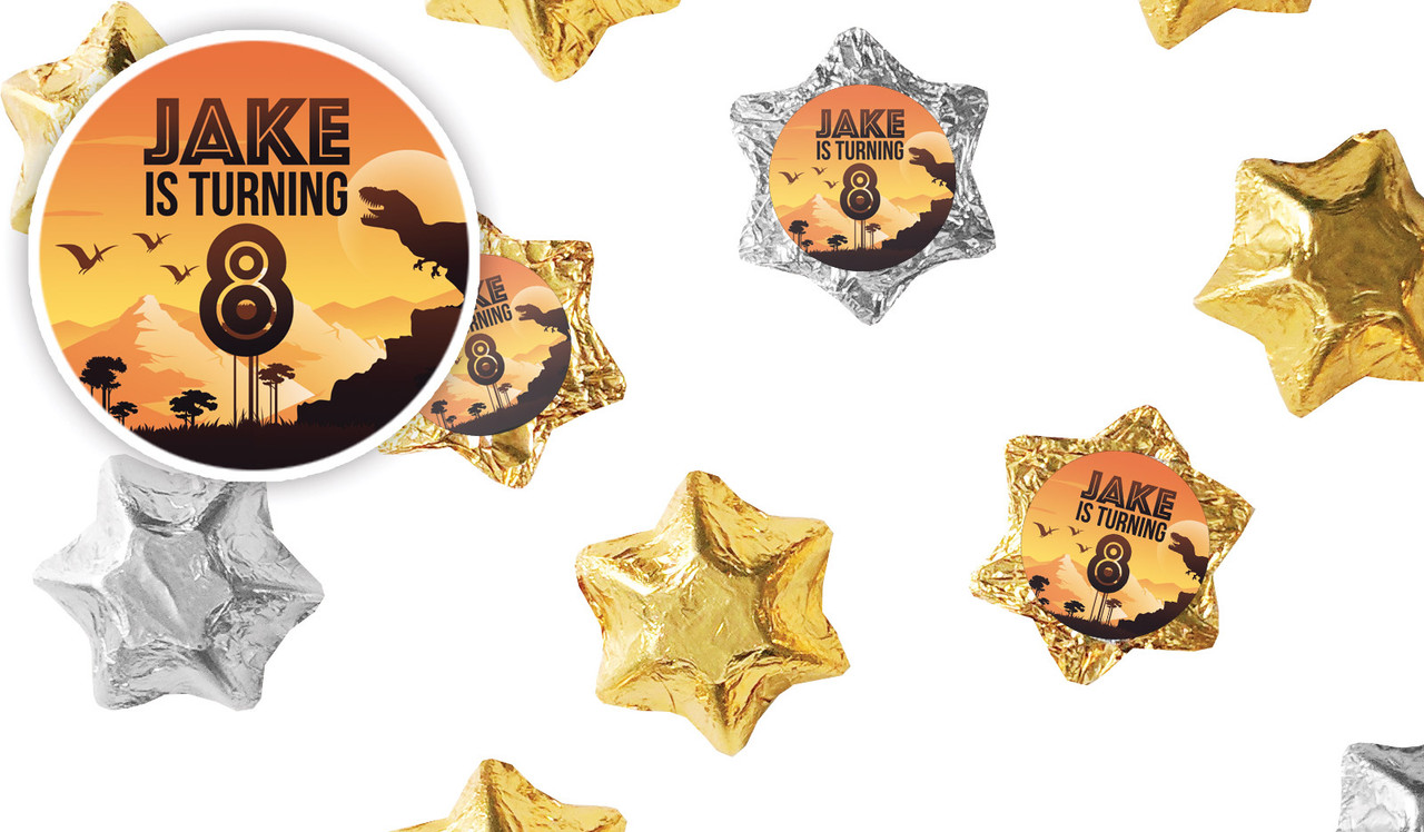 Prehistoric Dinosaur Kids Party Personalised Foil Chocolate Stars