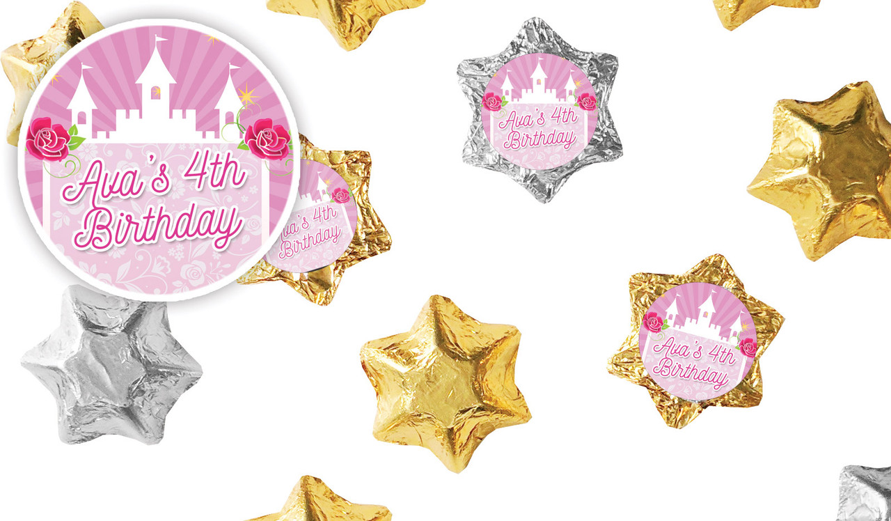 Princess Castle Kids Party Personalised Foil Chocolate Stars
