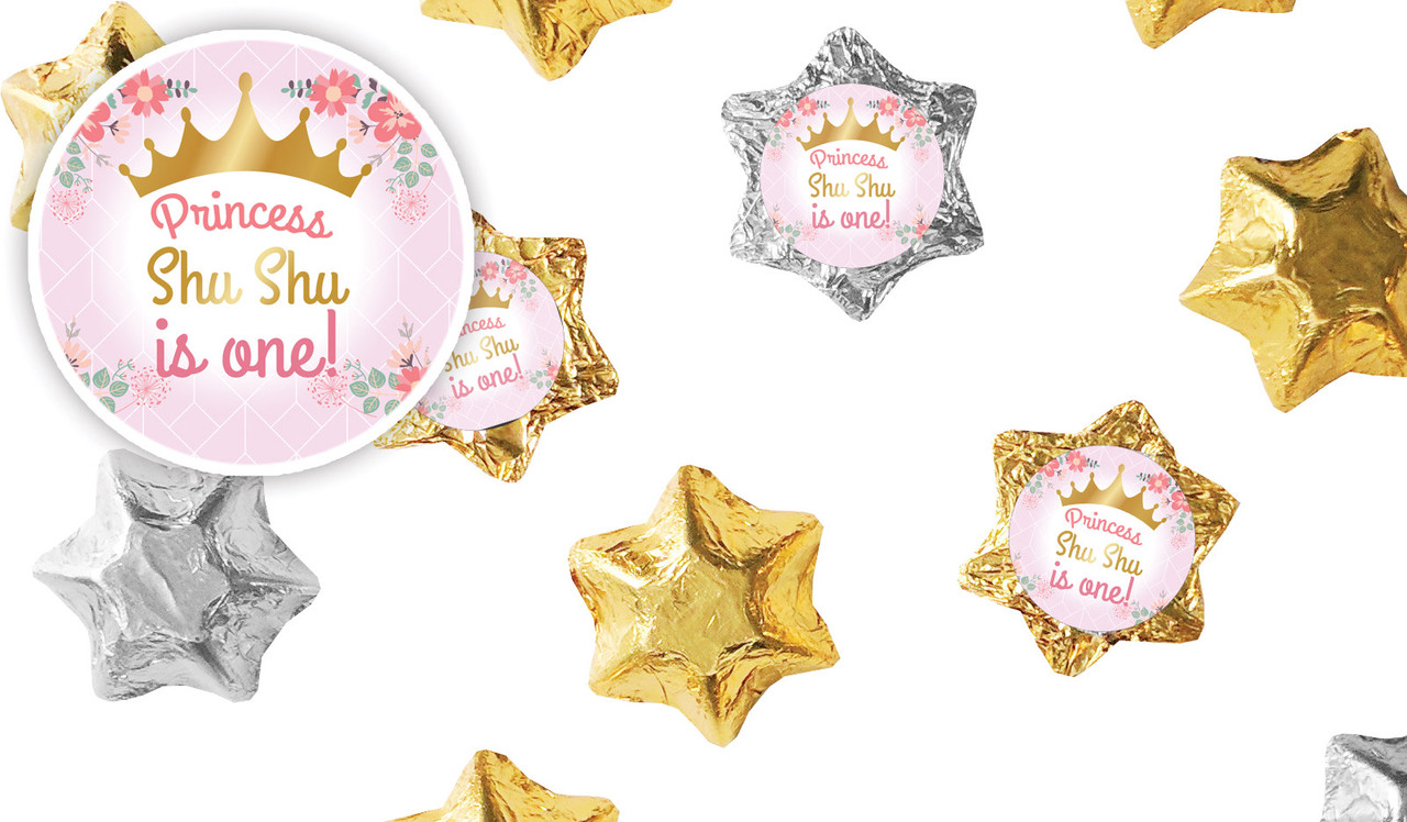 Princess Tiara Kids Party Personalised Foil Chocolate Stars