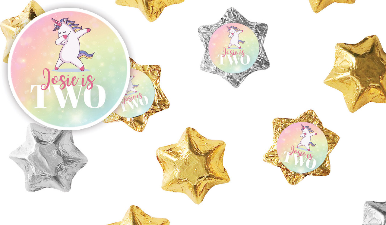 Unicorn Dabbing Kids Party Personalised Foil Chocolate Stars