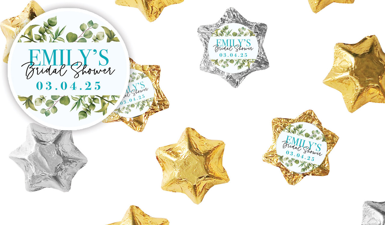 Eucalyptus Bridal Shower Personalised Foil Chocolate Stars