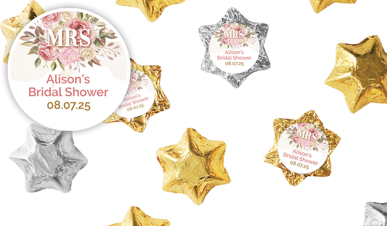 Mrs Floral Bridal Shower Personalised Foil Chocolate Stars