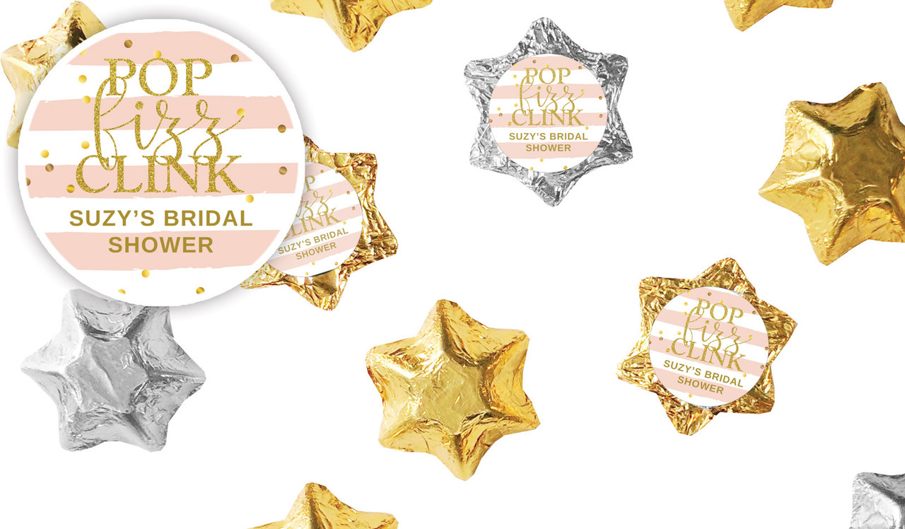 Pop Fizz Clink Bridal Shower Personalised Foil Chocolate Stars