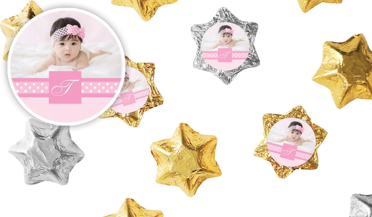 Initial Pink Christening Personalised Foil Chocolate Stars