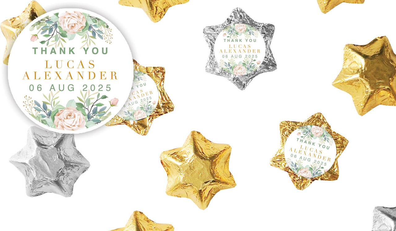 Leaves Photo Christening Personalised Foil Chocolate Stars