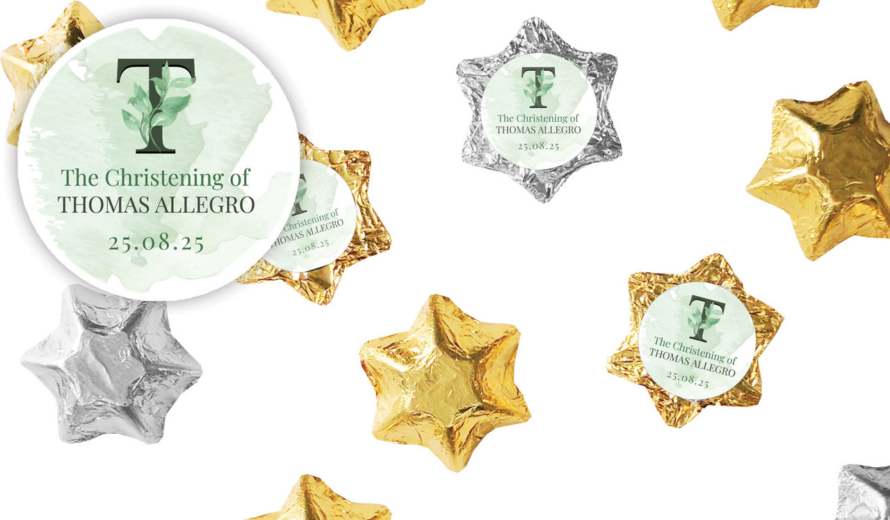 Monogram Green Christening Personalised Foil Chocolate Stars