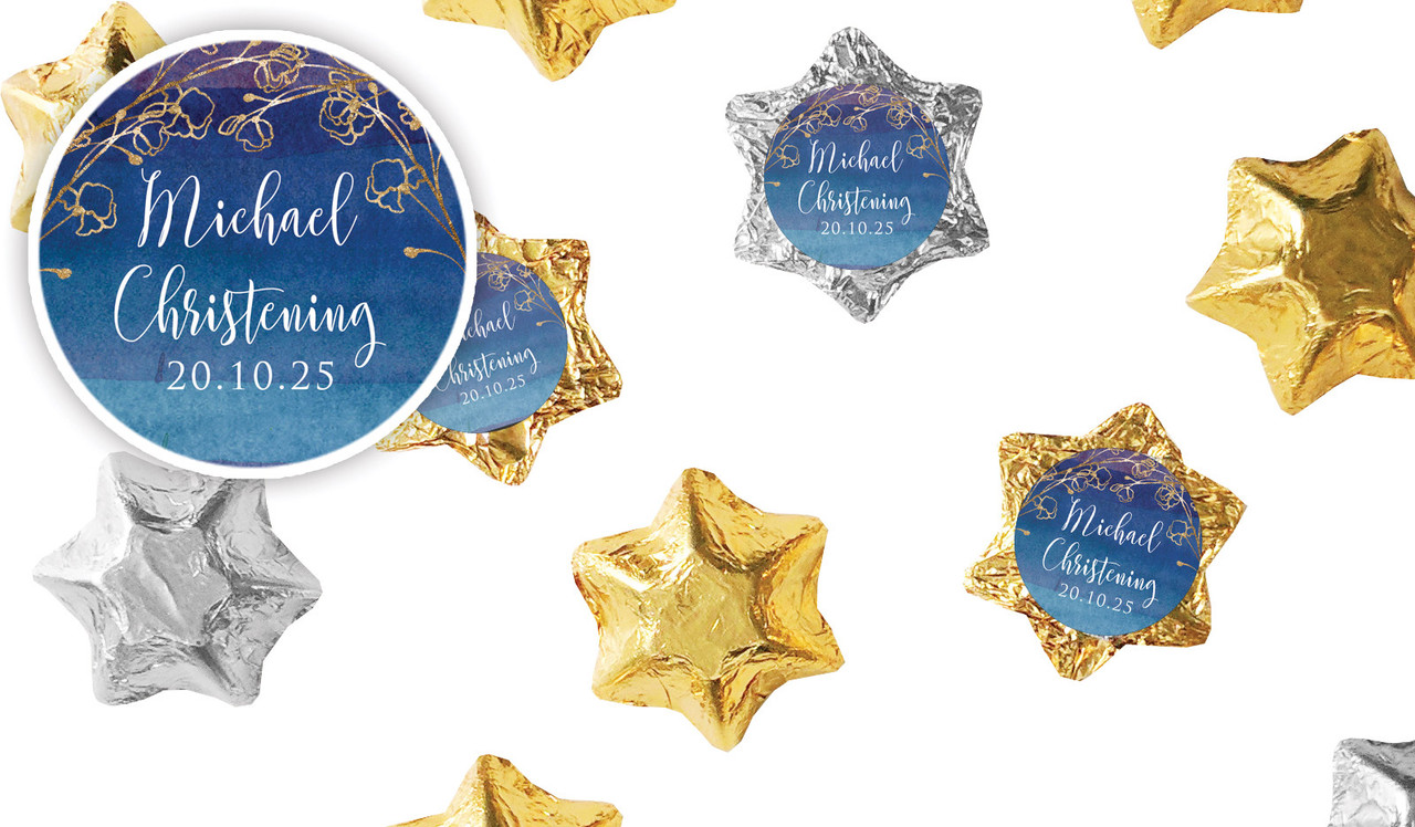 Navy Gold Photo Christening Personalised Foil Chocolate Stars