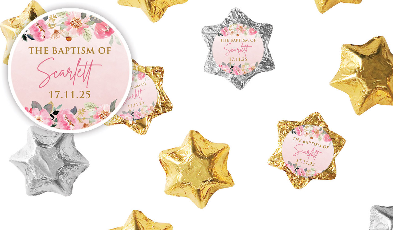 Photo On Floral Frame Christening Personalised Foil Chocolate Stars