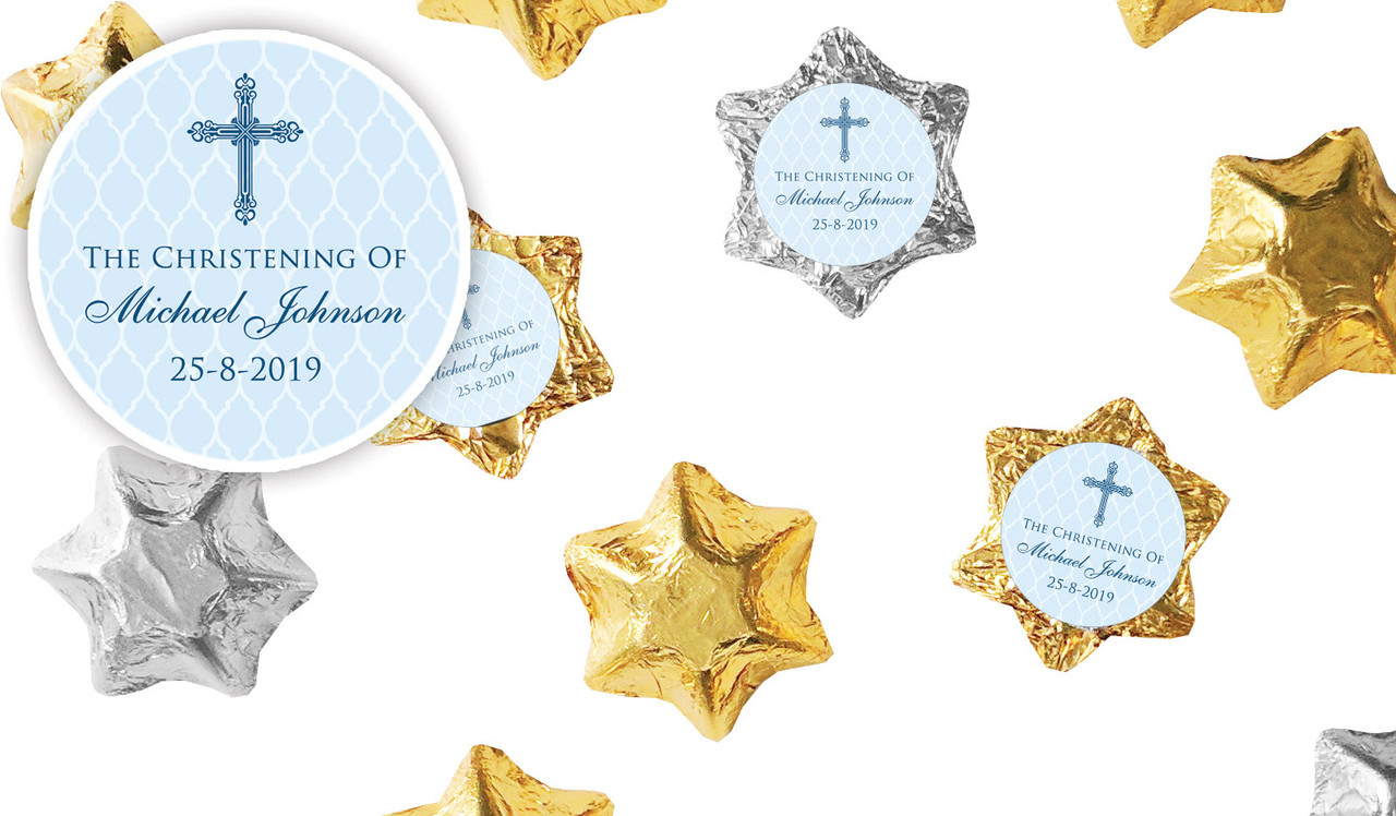 Religious Blue Christening Personalised Foil Chocolate Stars