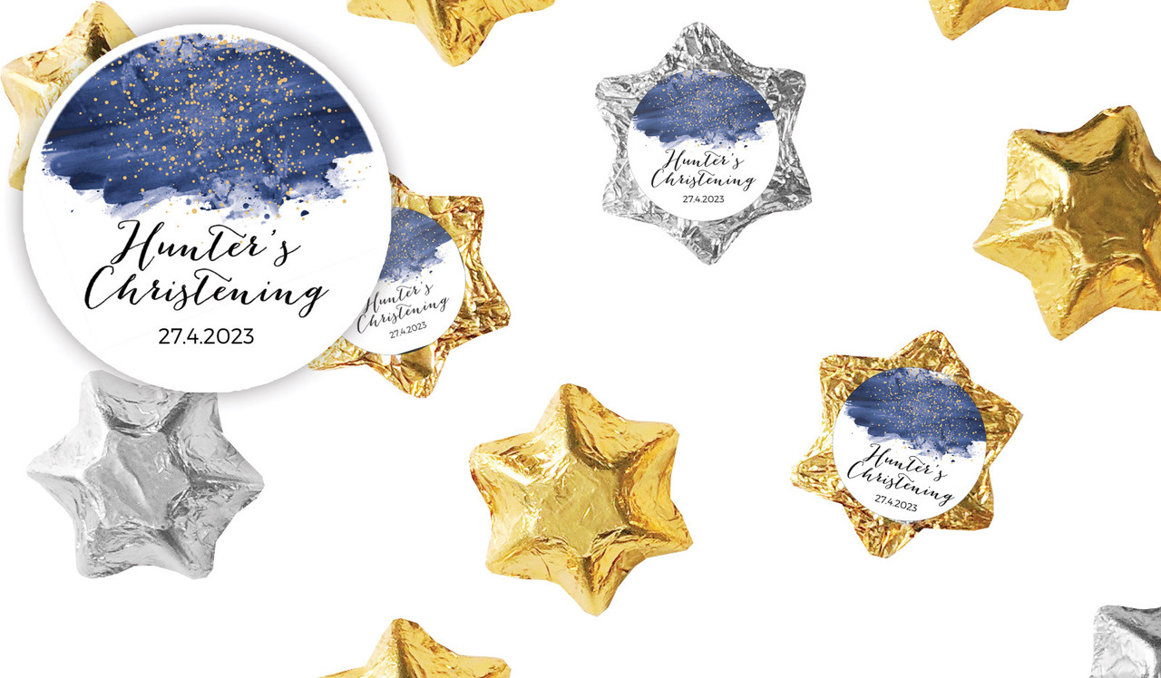 Watercolour Confetti Christening Personalised Foil Chocolate Stars